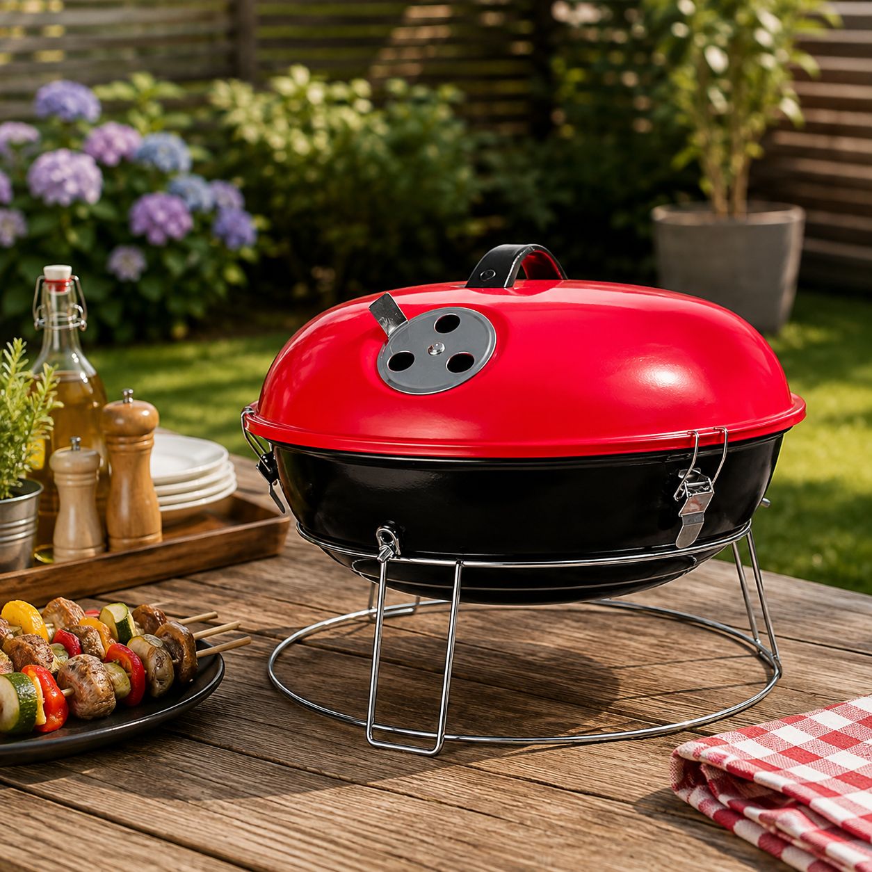 BRENTWOOD 14'' BBQ Grill  With Wire Rack in Red