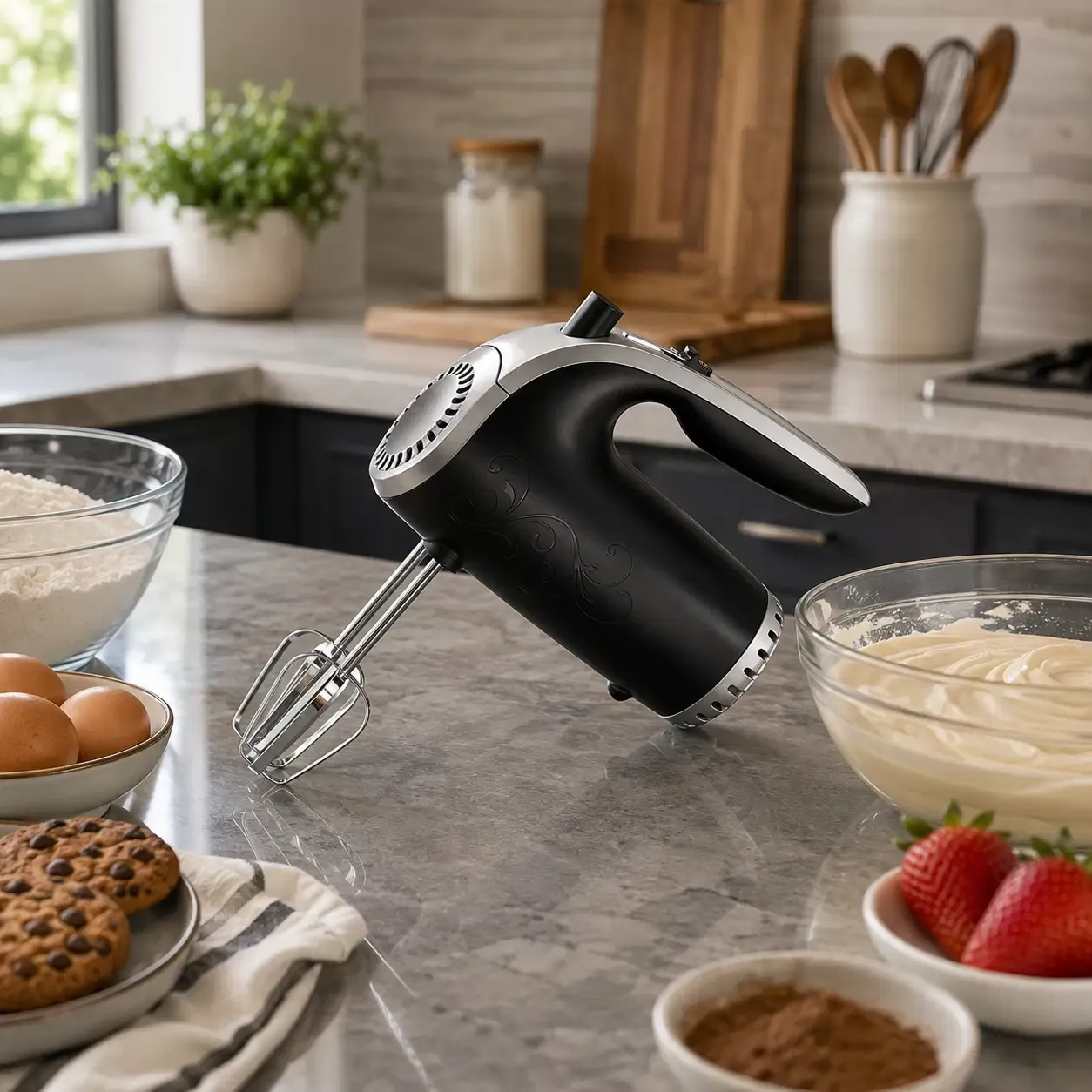 Brentwood Lightweight 5-Speed Electric Hand Mixer, 150W Motor, Chrome-Plated Beaters, Black (HM-48B)