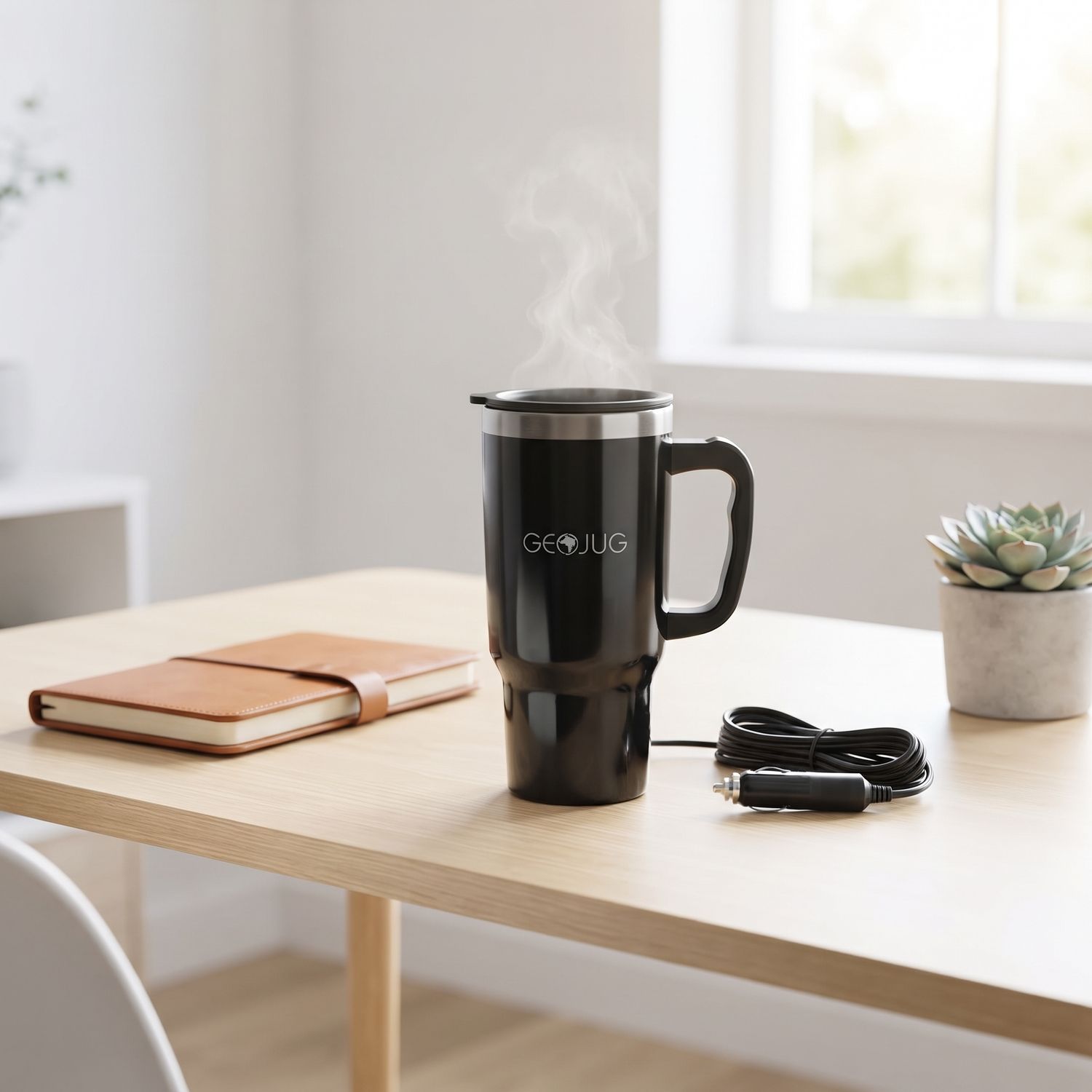 Brentwood Appliances Heated Travel Mug 16 Oz Electric Coffee Mug With 12V Car Plug Stainless Steel Double-Wall Vacuum Insulation Black (CMB-16B)