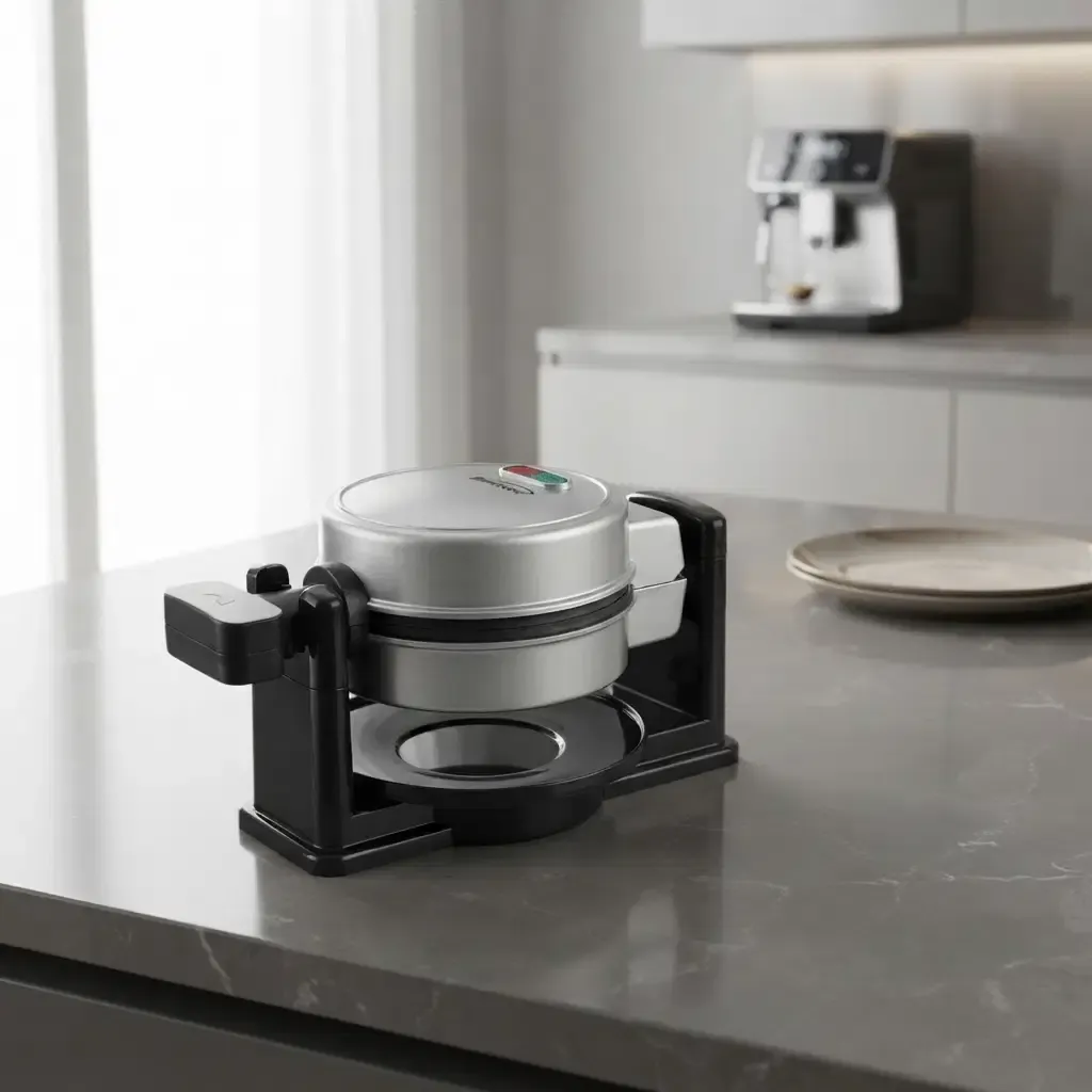 Brentwood Flip Belgian Waffle Maker, 5-Inch Non-Stick Plates, 520W, 180° Flip, Silver (TS-231S)