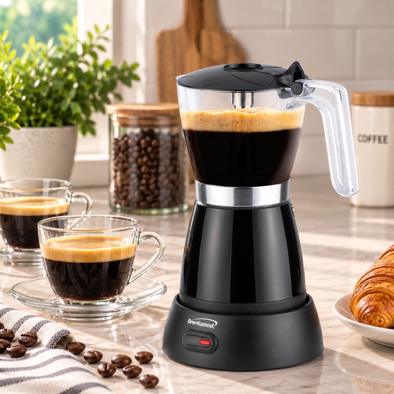 BRENTWOOD CORDLESS ELECTRIC MOKA POT ESPRESSO MACHINE, 6-CUP / 3–6 SERVING CAPACITY, 550W, 360° SWIVEL POWER BASE, BOIL-DRY PROTECTION, BPA-FREE, BLACK – TS-119BK