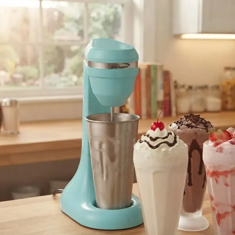 Brentwood Classic Milkshake Maker Shake Mixer, Adjustable Height, 100W, 2-Speed, 15 oz. Stainless Steel Tumbler, Light Turquoise (SM-1200B)