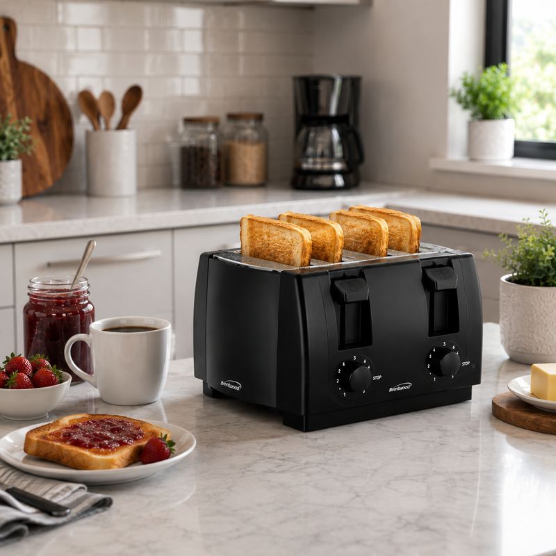 BRENTWOOD 4 Slice Toaster With Cool Touch in Black