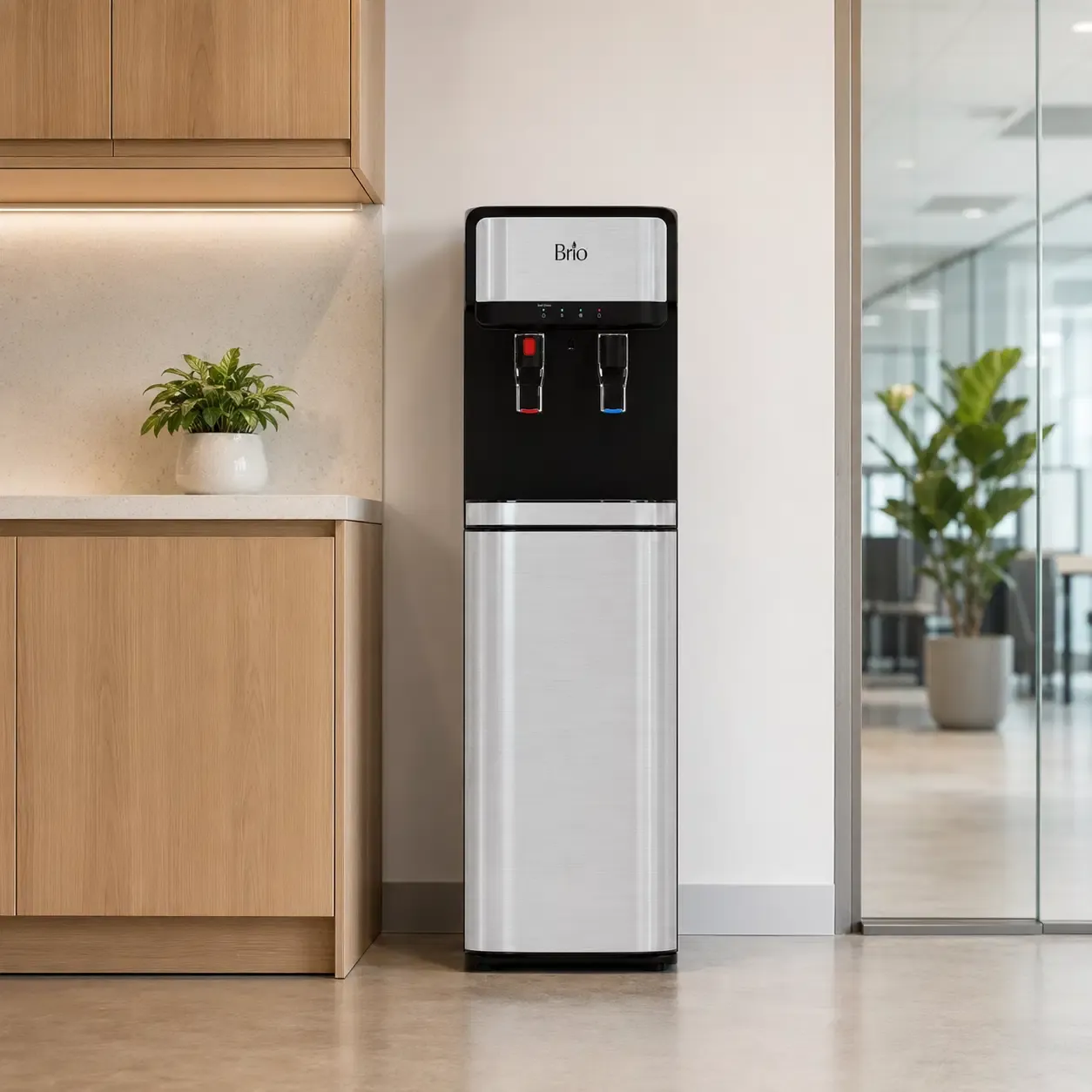 Brio Bottom Load Water Cooler Dispenser Hot and Cold with UV Care Self-Cleaning, No-Contact Paddles &amp; Child Safety Lock, Stainless Steel (CLBL320SCP)