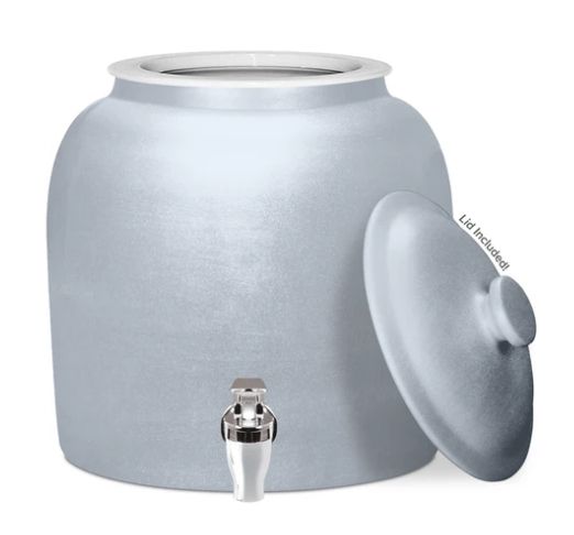 Brio Shiny Porcelain Water Crock Dispenser With Lever Faucet, No Electricity Needed, Supports 2-5 Gallon Bottles, Green &amp; White (CKHFGRN), Color: Silver