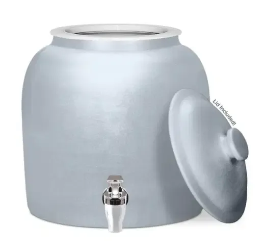 Brio Shiny Porcelain Water Crock Dispenser With Lever Faucet, No Electricity Needed, Supports 2-5 Gallon Bottles, Green &amp; White (CKHFGRN), Color: Silver