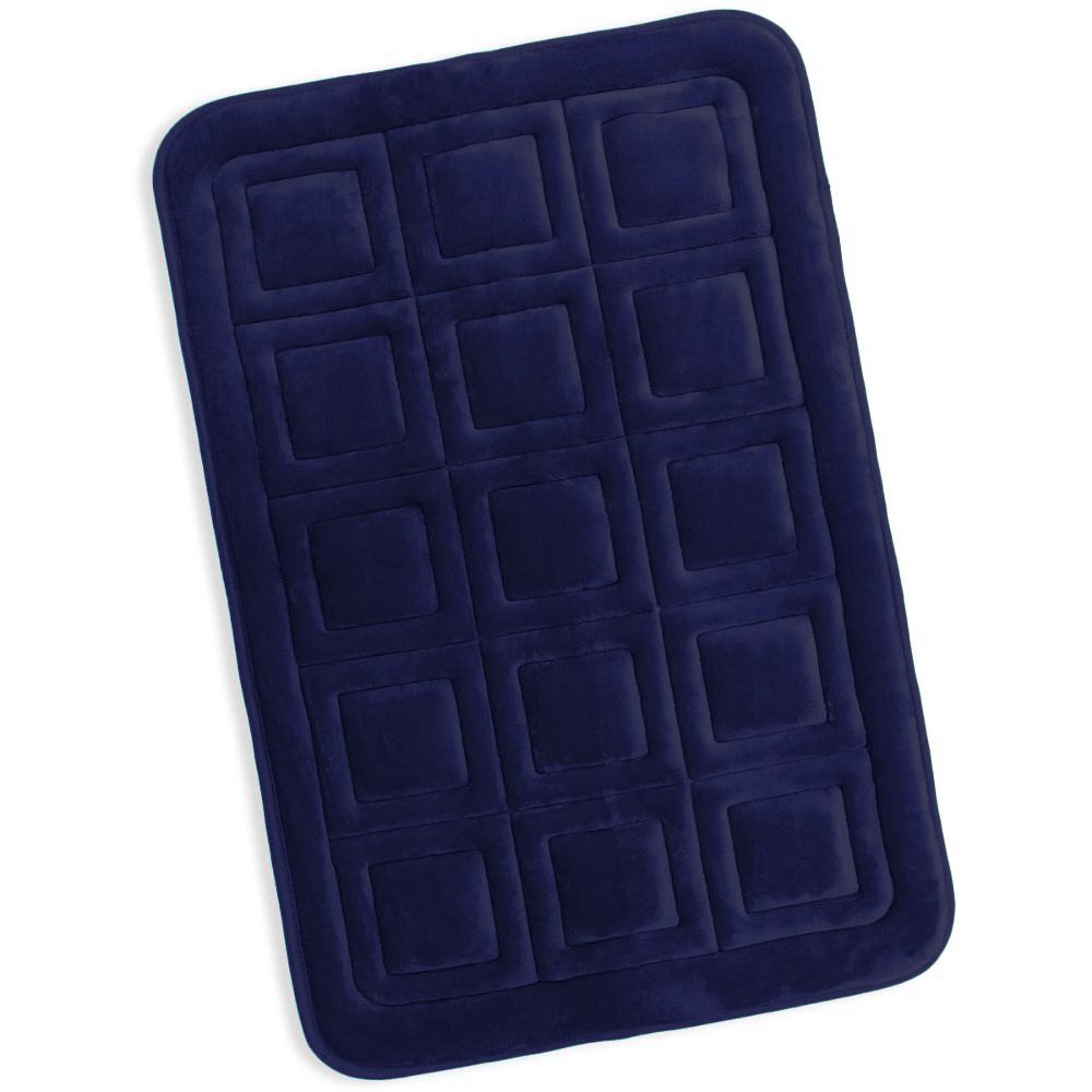 Clara Clark Bathroom Rugs Velvet Memory Foam Bath Mat Ultra Soft Non Slip and Absorbent - Waffled - Set Small Large Contour - Navy batmatcc-wafflelscontr-nvy