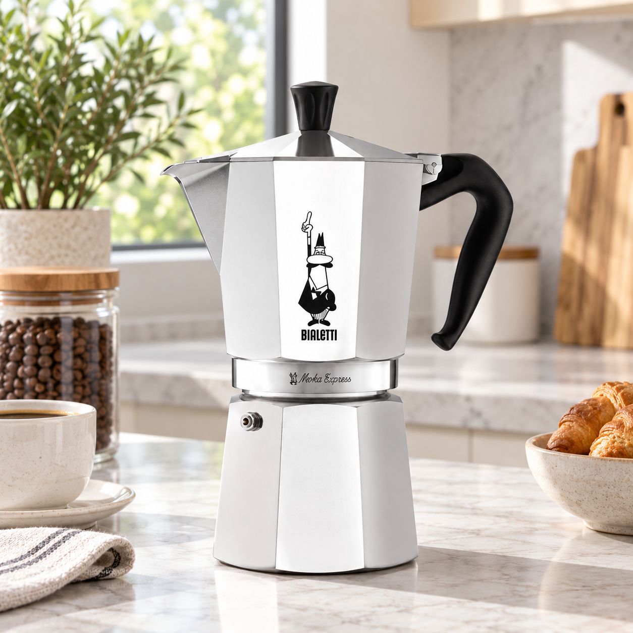 BIALETTI MOKA EXPRESS 18 CUP CLASSIC STOVETOP ESPRESSO MAKER POLISHED ALUMINUM SILVER WITH SAFETY VALVE ERGONOMIC HANDLE AND MANUAL BREWING 0001167/MR