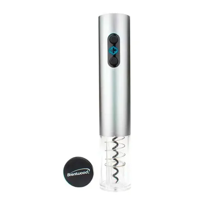 BRENTWOOD Portable Electric Wine Bottle Opener, 4-Second Cork Removal, Opens Up to 80 Bottles, Push-Button Cork Release, Blue LED Power Indicator, 4-AA Battery Operation, Silver WA-2002S BRENTWOOD Portable Electric Wine Bottle Opener, 4-Second Cork Removal, Opens Up to 80 Bottles, Push-Button Cork Release, Blue LED Power Indicator, 4-AA Battery Operation, Silver WA-2002S