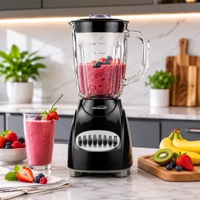 Brentwood 12-Speed Blender with 42 Oz Glass Jar, Pulse Function, Stainless Steel Blades, Black (JB-920B)