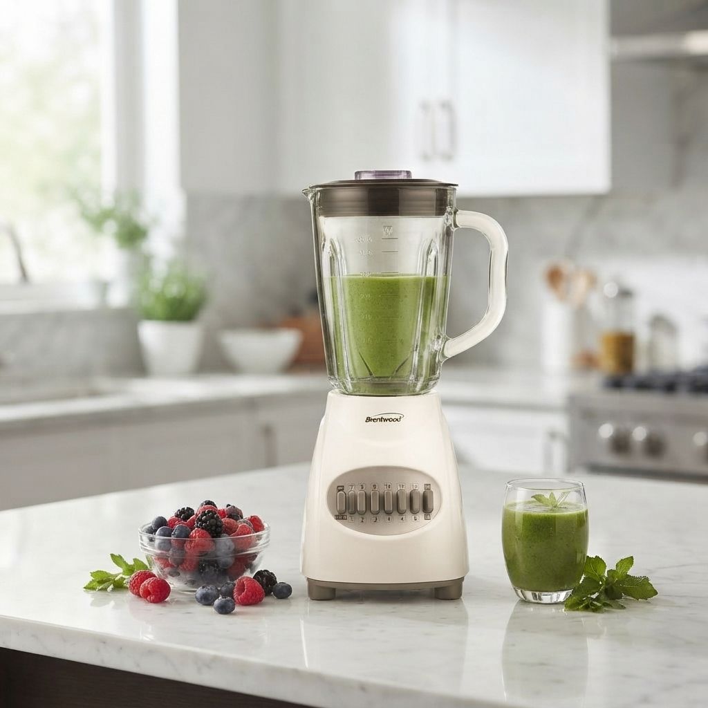 Brentwood 12-Speed + Pulse Blender with 42 oz Glass Jar, Stainless Steel Blades &amp; Non-Slip Base - White (JB-920W)