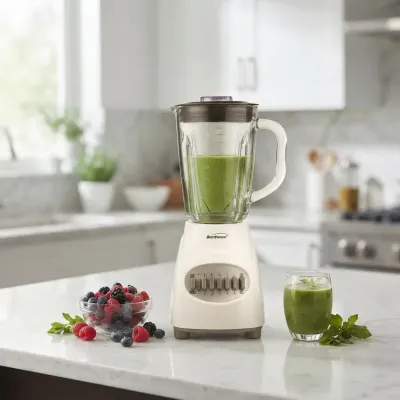 Brentwood 12-Speed + Pulse Blender with 42 oz Glass Jar, Stainless Steel Blades &amp; Non-Slip Base - White (JB-920W)