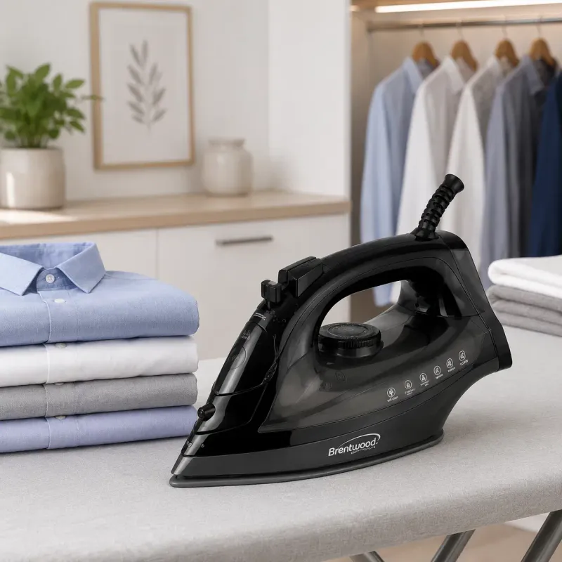 Brentwood Lightweight Non-Stick Steam Iron - 1200W with Variable &amp; Vertical Steam, Spray Function, 160mL Water Tank, 8FT Swivel Cord (MPI-51BK)