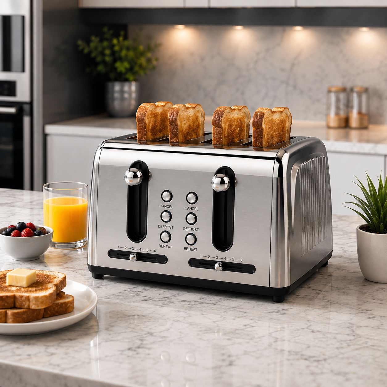 Brentwood 4-Slice Extra Wide Slot Toaster with 1500W and 6 Shade Settings - Silver Stainless Steel (TS-446S)