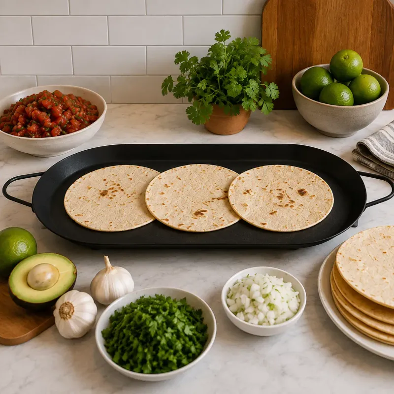 Brentwood Double Tortilla Warmer, Non-Stick Carbon Steel Double Burner Comal Griddle, 18 x 8-1/2-Inch, Black (BCM-2000)