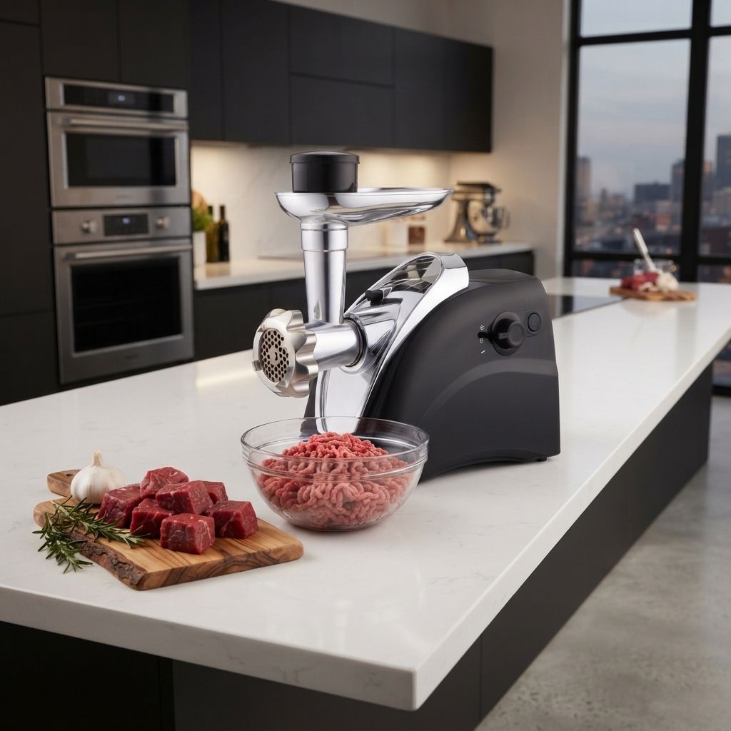 Brentwood Electric Meat Grinder &amp; Sausage Stuffer With Reverse Function, 400W, Up To 4 Lb/Min, Kubbe Attachment Included, Black (MG-400BK)