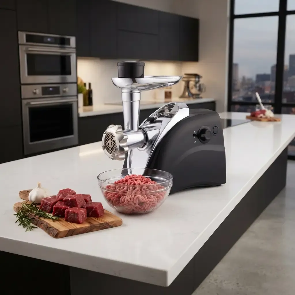 Brentwood Electric Meat Grinder &amp; Sausage Stuffer With Reverse Function, 400W, Up To 4 Lb/Min, Kubbe Attachment Included, Black (MG-400BK)