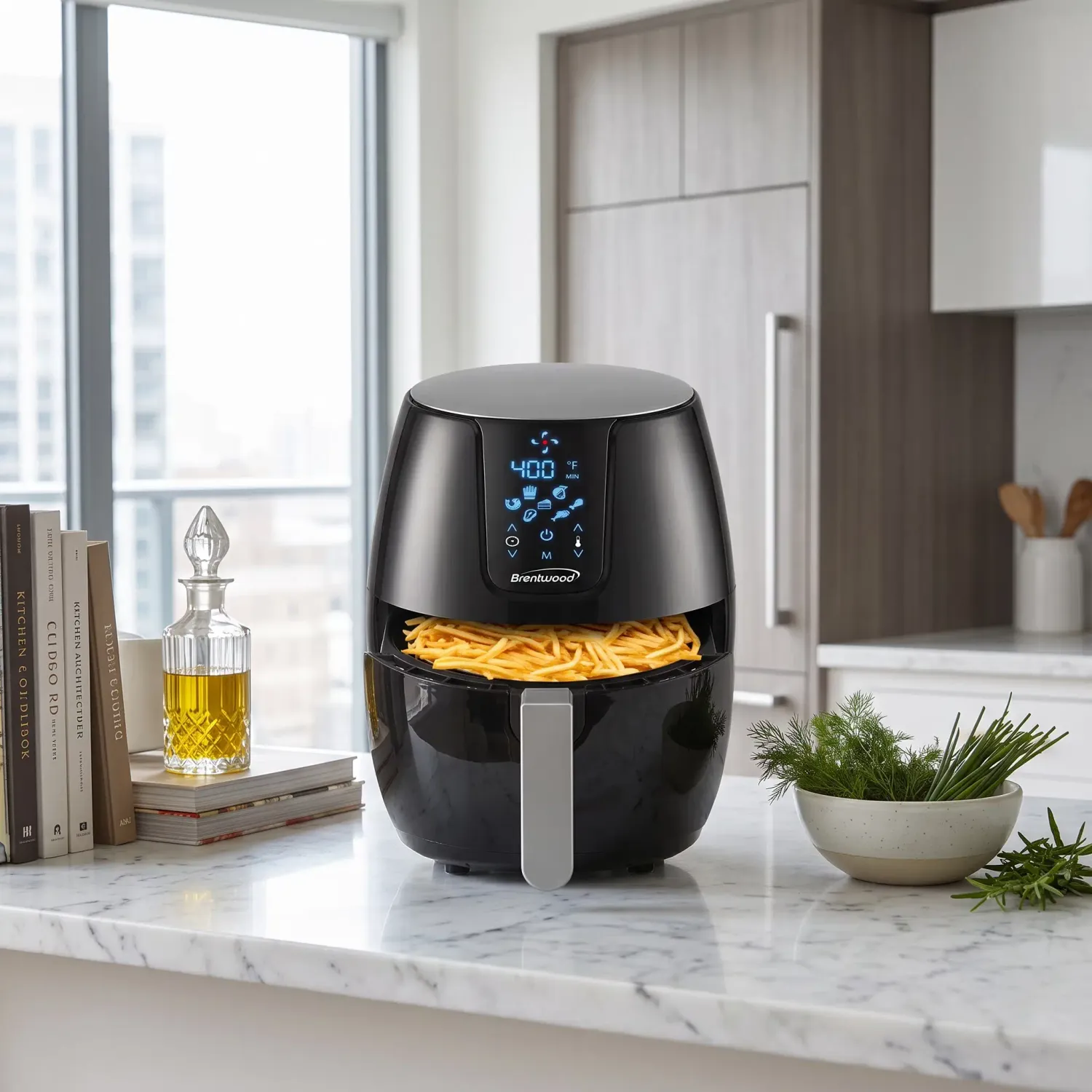 Brentwood Extra-Large Digital Air Fryer with Little to No Added Oil - 5 Qt / 4.5 L Capacity, 1400W, Digital Touch Control, Black (AF-500DBK)
