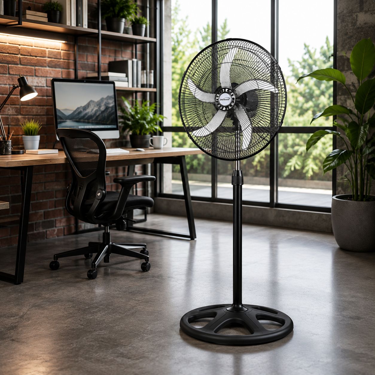 Brentwood 18" Industrial 3-in-1 Stand Fan with 98W Motor, 3 Speed Settings, Adjustable Height &amp; Tilting Head, Black (F-1831B)