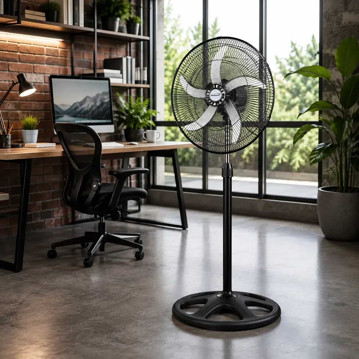 Brentwood 18" Industrial 3-in-1 Stand Fan with 98W Motor, 3 Speed Settings, Adjustable Height &amp; Tilting Head, Black (F-1831B)