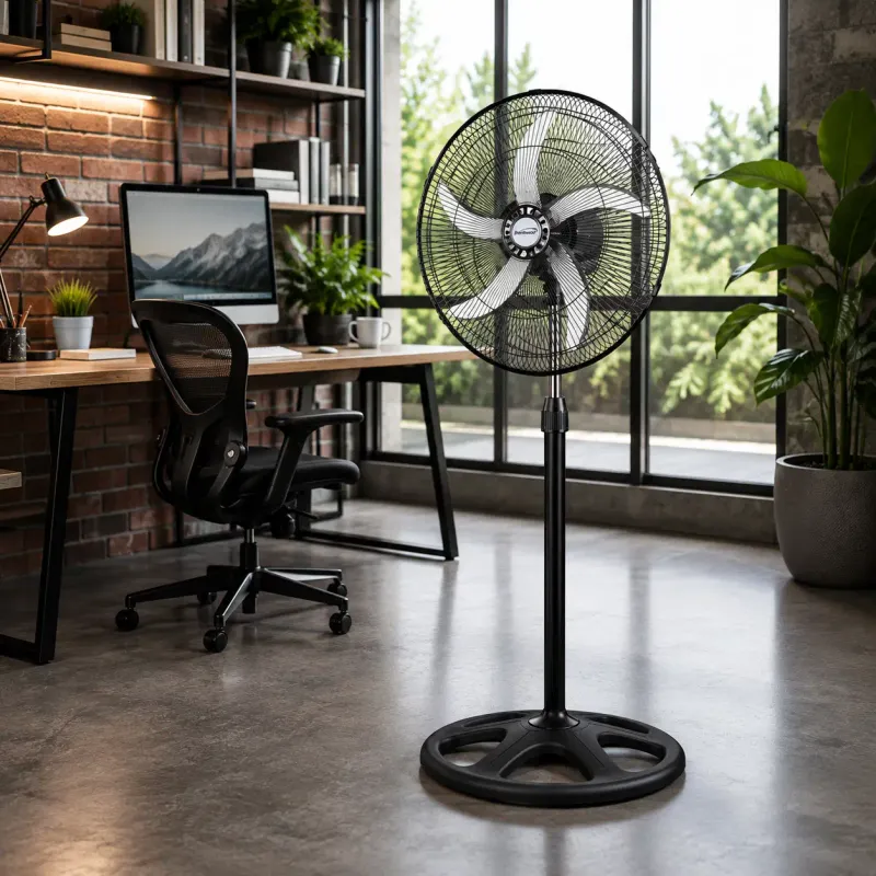 Brentwood 18" Industrial 3-in-1 Stand Fan with 98W Motor, 3 Speed Settings, Adjustable Height &amp; Tilting Head, Black (F-1831B)