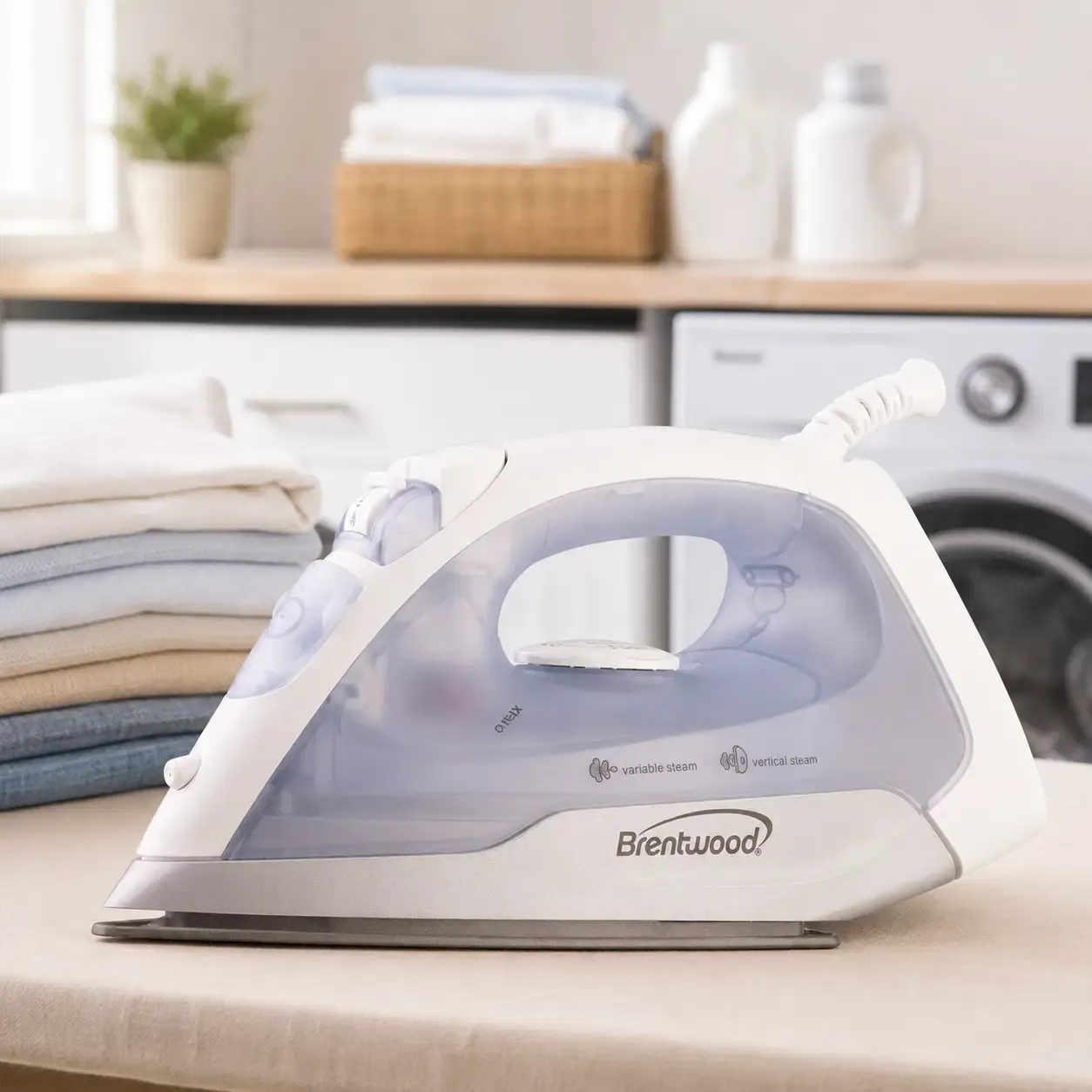 Brentwood Non-Stick Steam Iron with Vertical Steam &amp; Spray, 1,000W, White (MPI-52)