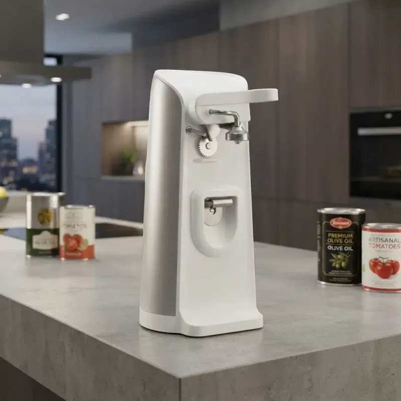 Brentwood Tall Electric Can Opener with Built-In Knife Sharpener, Magnetic Lid Holder, White (J-30W)