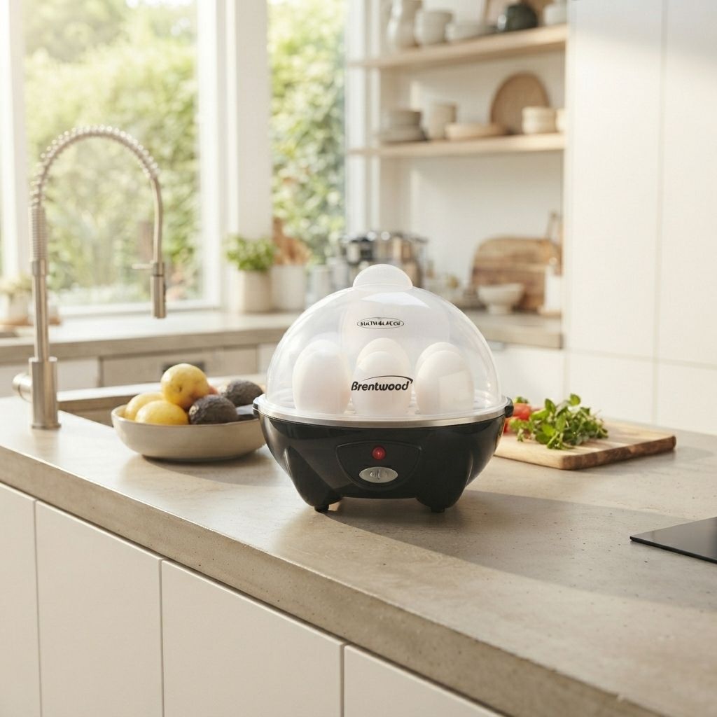 Brentwood Electric Egg Cooker – Cooks Up to 7 Eggs, 360W, One-Touch Operation with Automatic Shut-Off, Black (TS-1045BK)