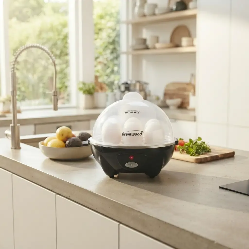 Brentwood Electric Egg Cooker – Cooks Up to 7 Eggs, 360W, One-Touch Operation with Automatic Shut-Off, Black (TS-1045BK)