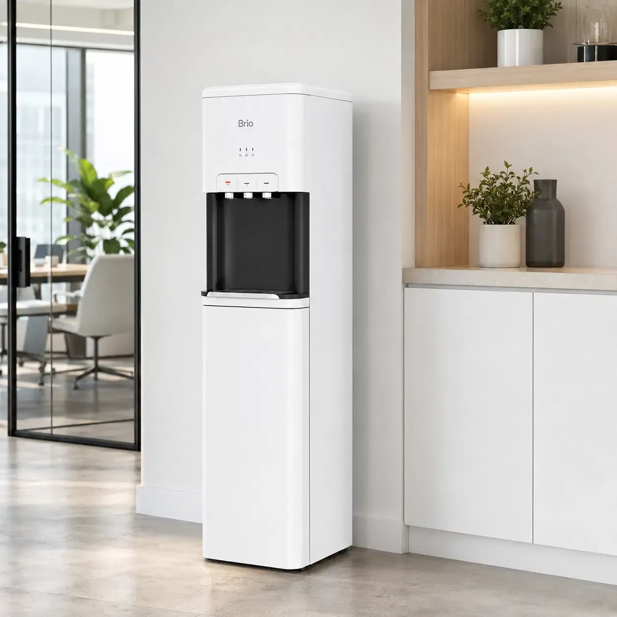 Brio 600 Slim Series Bottom Load Water Cooler with Hot, Cold, and Room-Temperature Dispensing, Slim 11.8" Design, White (CLBL620WHT)