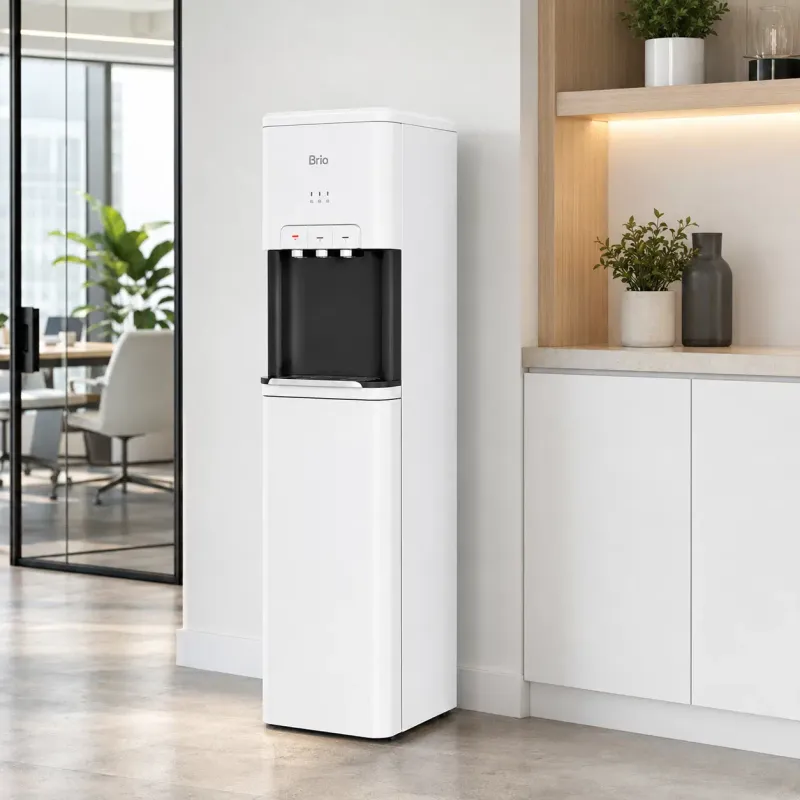 Brio 600 Slim Series Bottom Load Water Cooler with Hot, Cold, and Room-Temperature Dispensing, Slim 11.8" Design, White (CLBL620WHT)