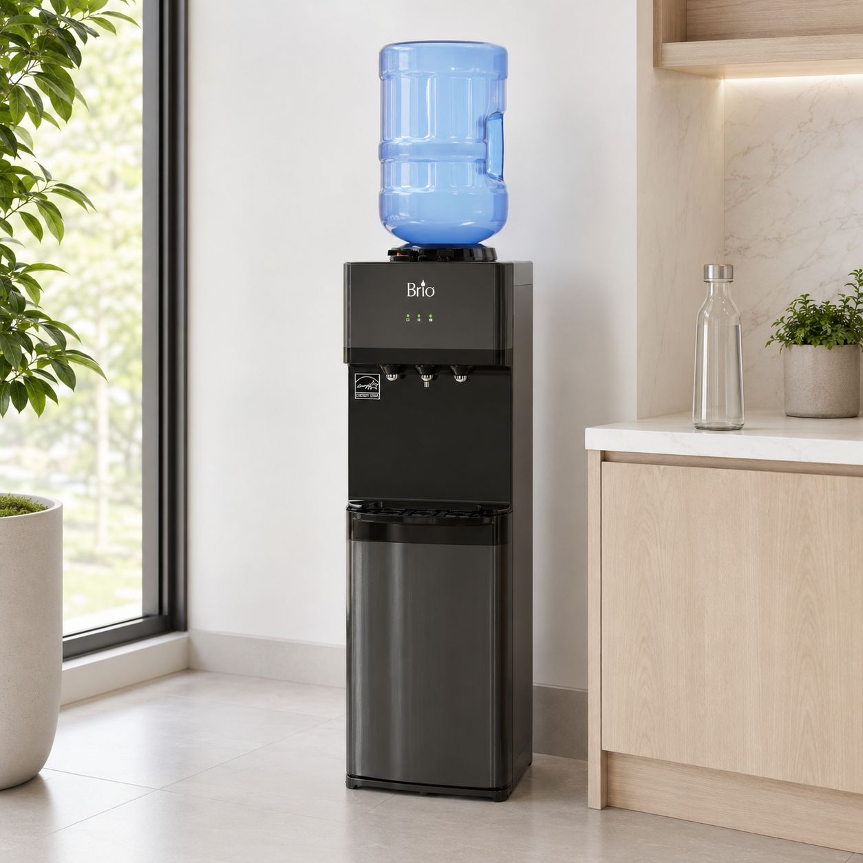 Brio Top-Load Tri-Temp Water Cooler - Hot, Cold &amp; Room Temperature Dispenser w/ Black Stainless Steel Finish, UL &amp; ENERGY STAR Certified (CLTL520BLK)