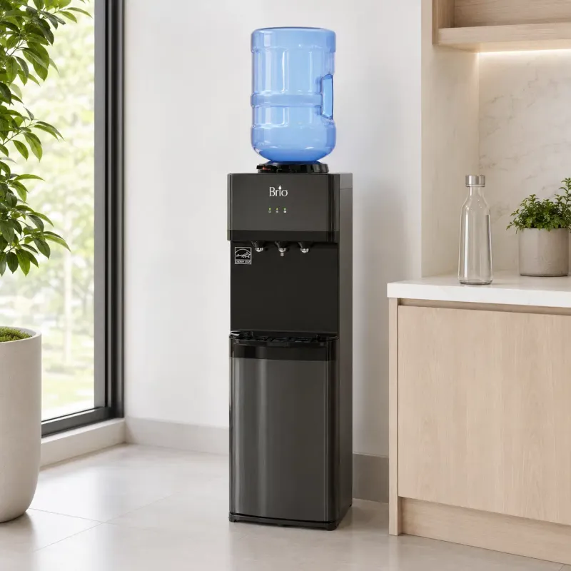 Brio Top-Load Tri-Temp Water Cooler - Hot, Cold &amp; Room Temperature Dispenser w/ Black Stainless Steel Finish, UL &amp; ENERGY STAR Certified (CLTL520BLK)