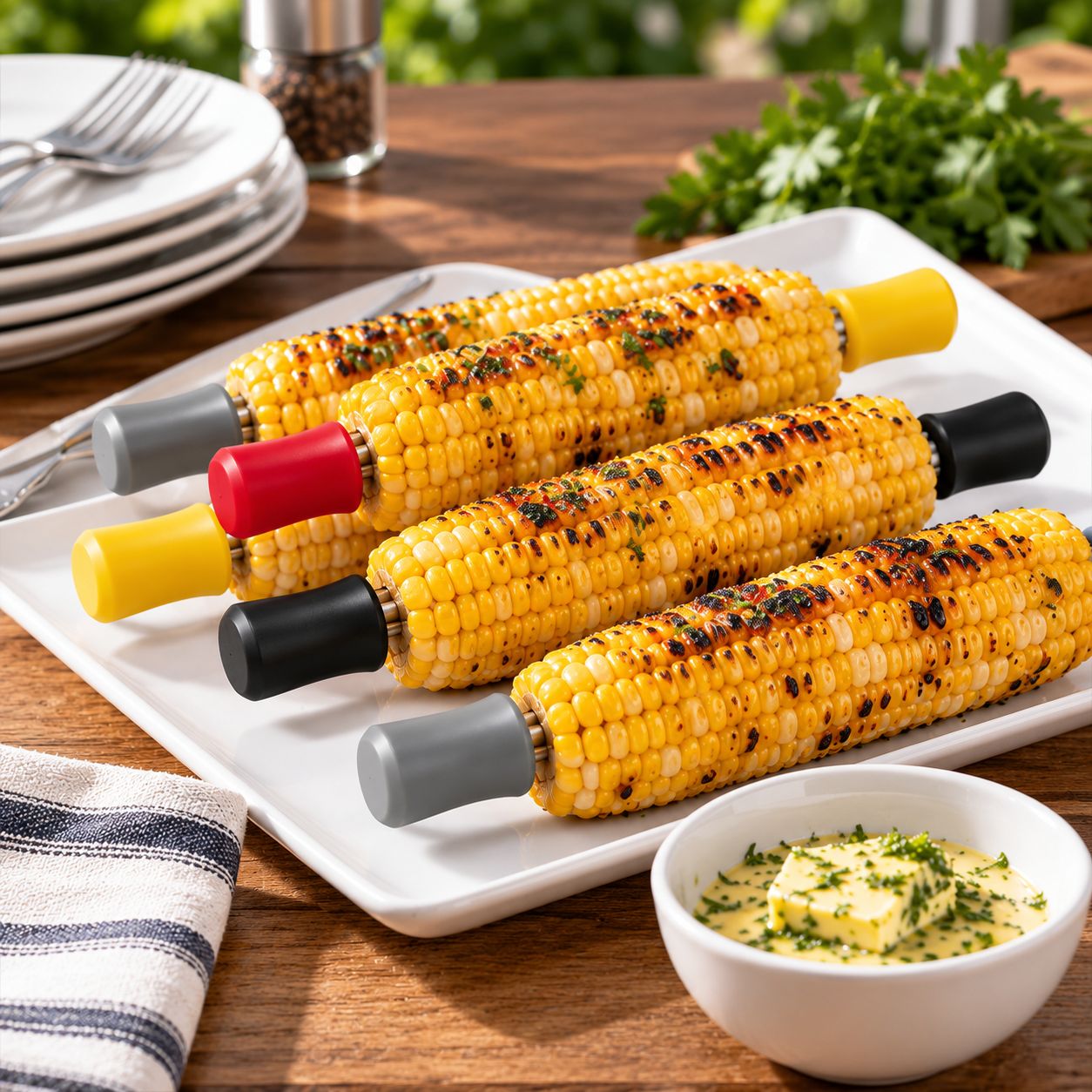 CHAR-BROIL ASPIRE™ CORN COB HOLDERS – 8-PIECE / 4-PAIR SET – STAINLESS STEEL – MODEL 4179624 – UPC 047362796240