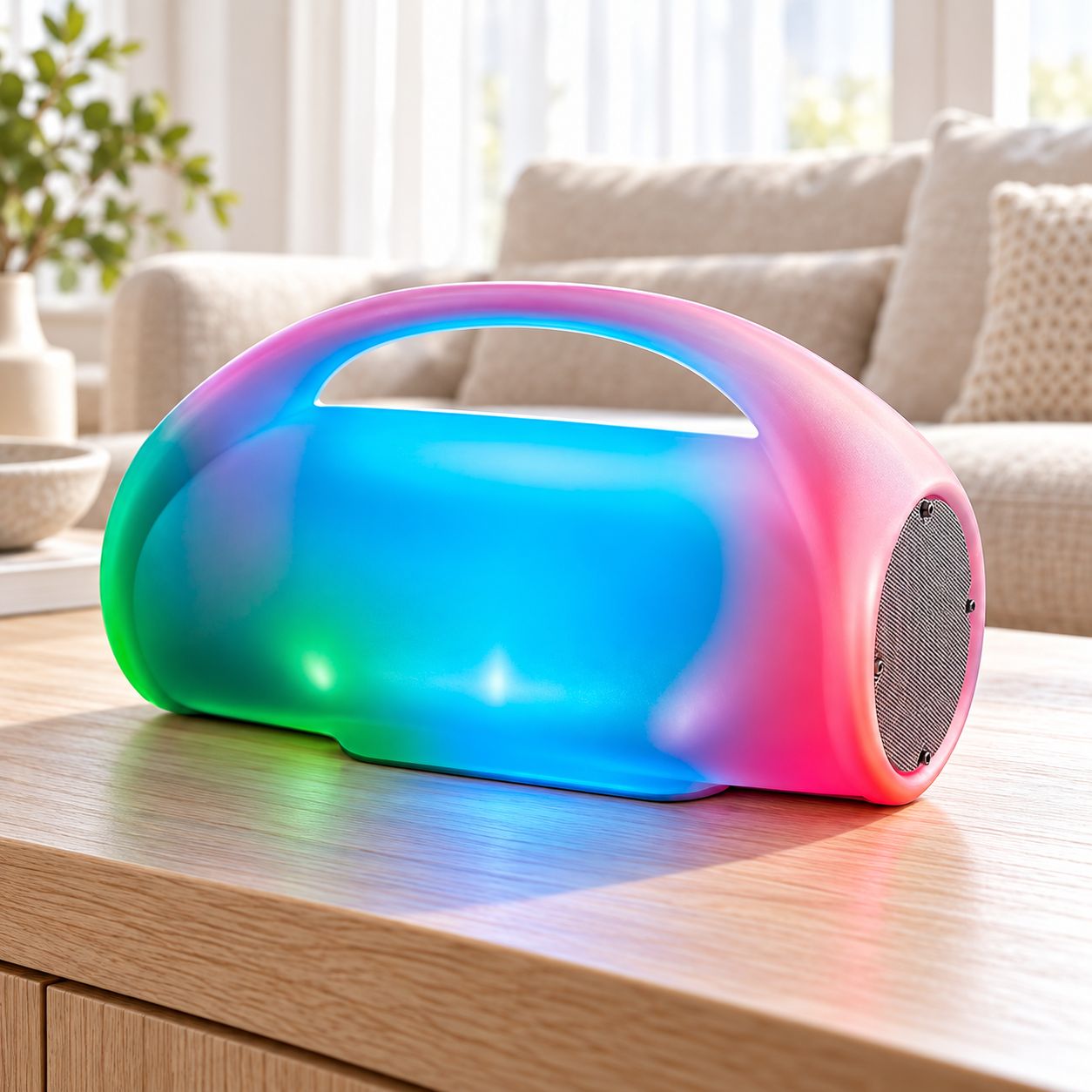 COBY Light-Up Boombox Portable Bluetooth 5.0 Speaker with LED Light Effects, Rechargeable Battery and Up to 7 Hours of Playback (CPSTW566WH)
