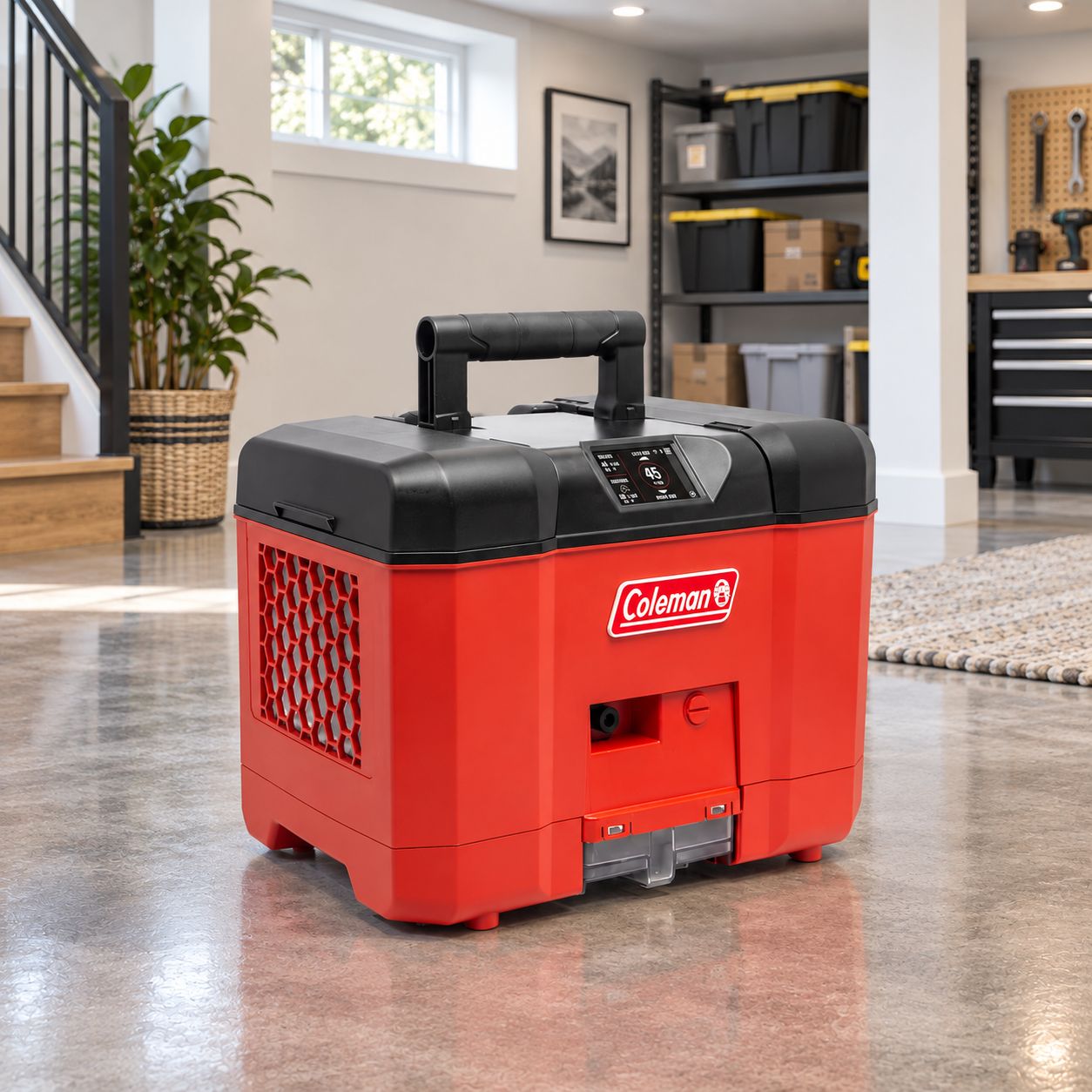 COLEMAN DX 2500 PORTABLE DEHUMIDIFIER WITH 50 PINT MOISTURE REMOVAL CAPACITY TANKLESS AUTO PUMP OUT TOUCHSCREEN HUMIDITY CONTROLS WIFI BLUETOOTH APP CONTROL AND UP TO 800 CU FT COVERAGE FOR RVs BOATS 