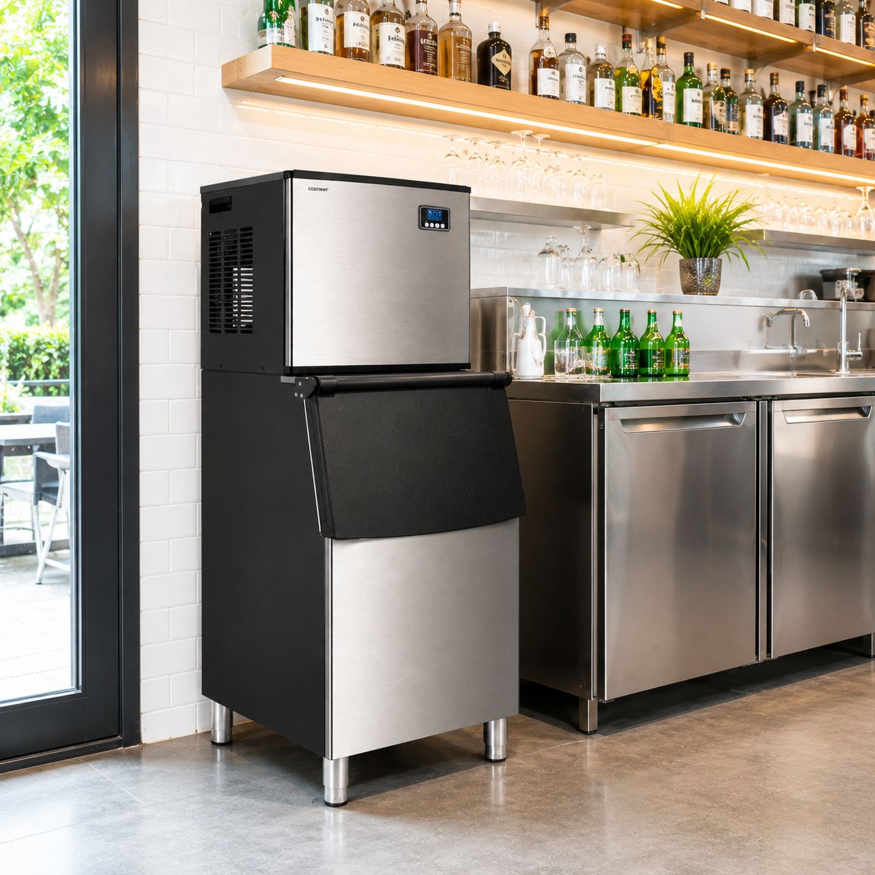 Costway Commercial Ice Maker, 353 LBS/24H, 198 LBS Storage Bin, Self-Cleaning, R290 Refrigerant (FP10036US-SL)
