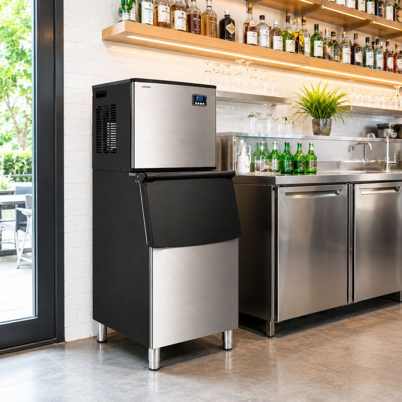 Costway Commercial Ice Maker, 353 LBS/24H, 198 LBS Storage Bin, Self-Cleaning, R290 Refrigerant (FP10036US-SL)