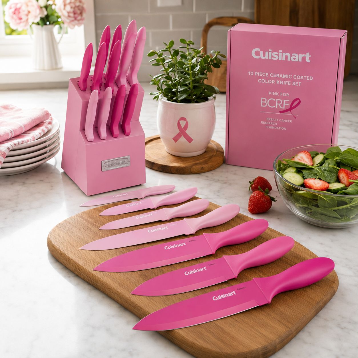 Cuisinart 10pc Ceramic Coated Color Knife Set - Pink for BCRF, C55-10PCPK