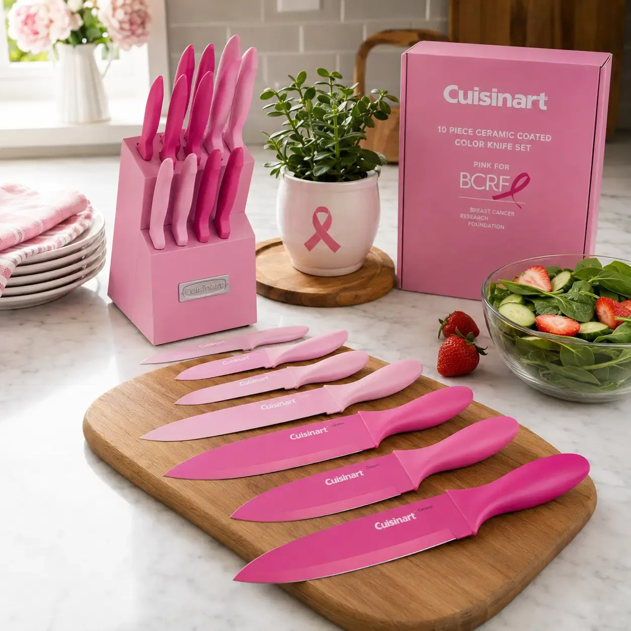 Cuisinart 10pc Ceramic Coated Color Knife Set - Pink for BCRF, C55-10PCPK