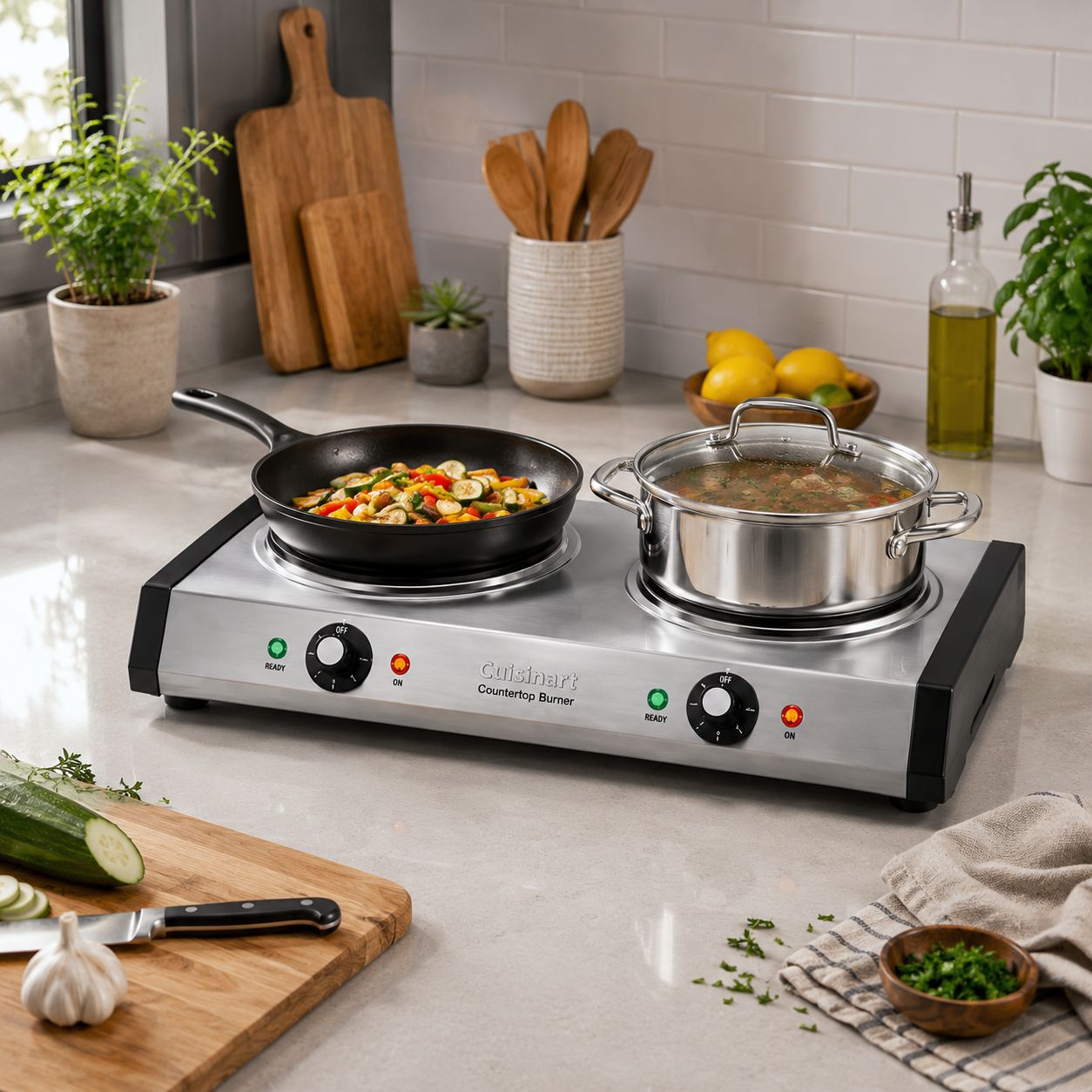 Cuisinart 2-Burner 8 in. Cast Iron Stainless Steel Hot Plate with Temperature Control CB-60P1