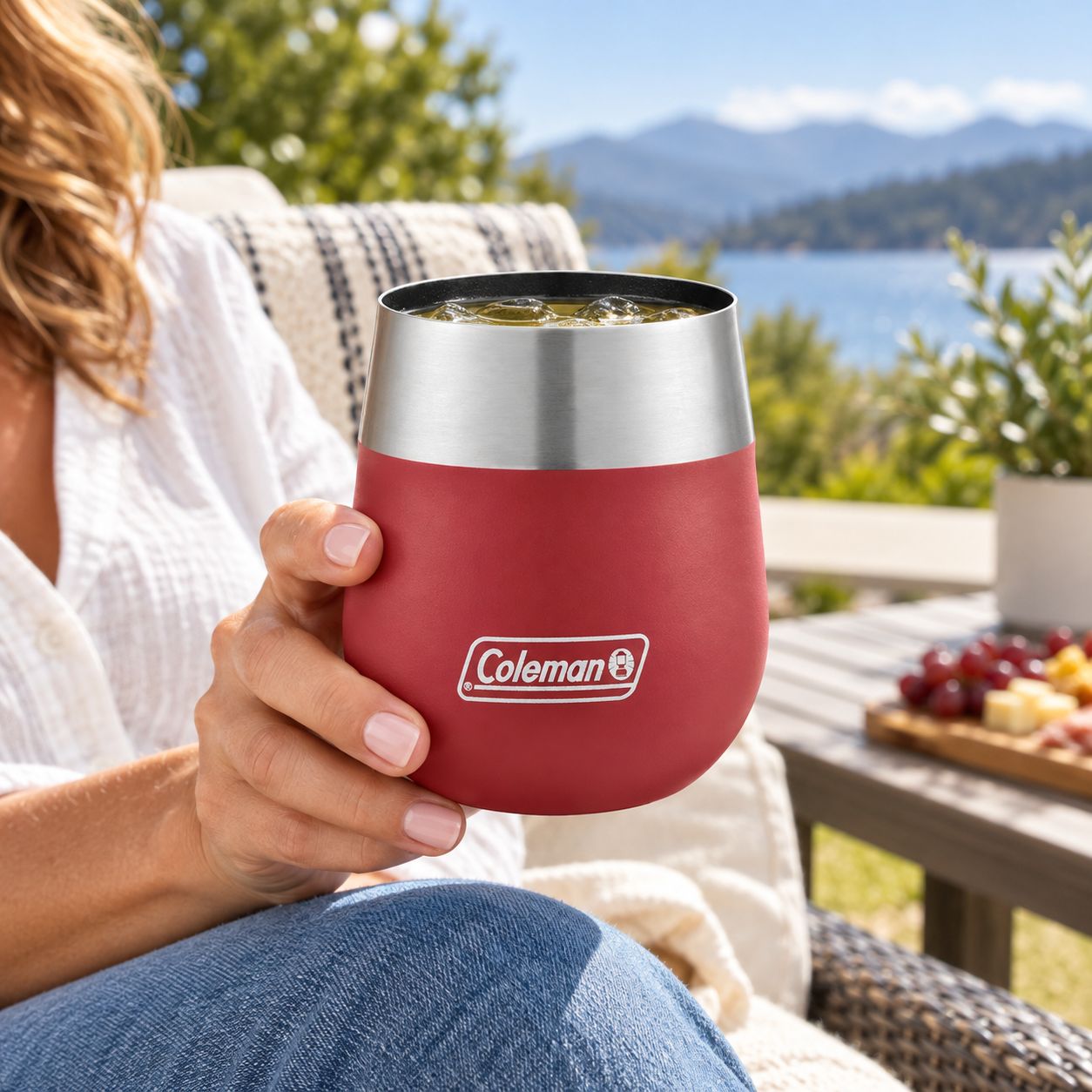 COLEMAN CLARET 13 OZ INSULATED STAINLESS STEEL WINE GLASS WITH 18/8 VACUUM INSULATION NO SWEAT DESIGN PADDED BASE CONTOURED SHAPE THIN RIM AND UP TO 6 HOUR COLD RETENTION HERITAGE 2038462