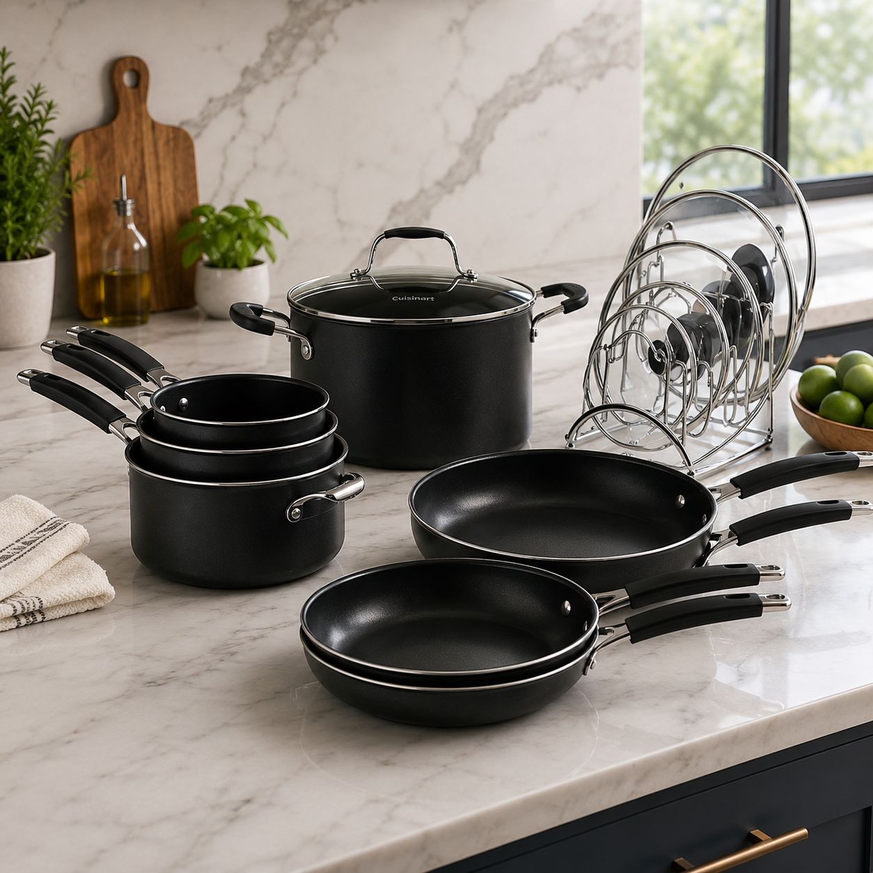 CUISINART N51-12BK SmartNest Nonstick Aluminum Nesting Cookware Set, 12 Piece