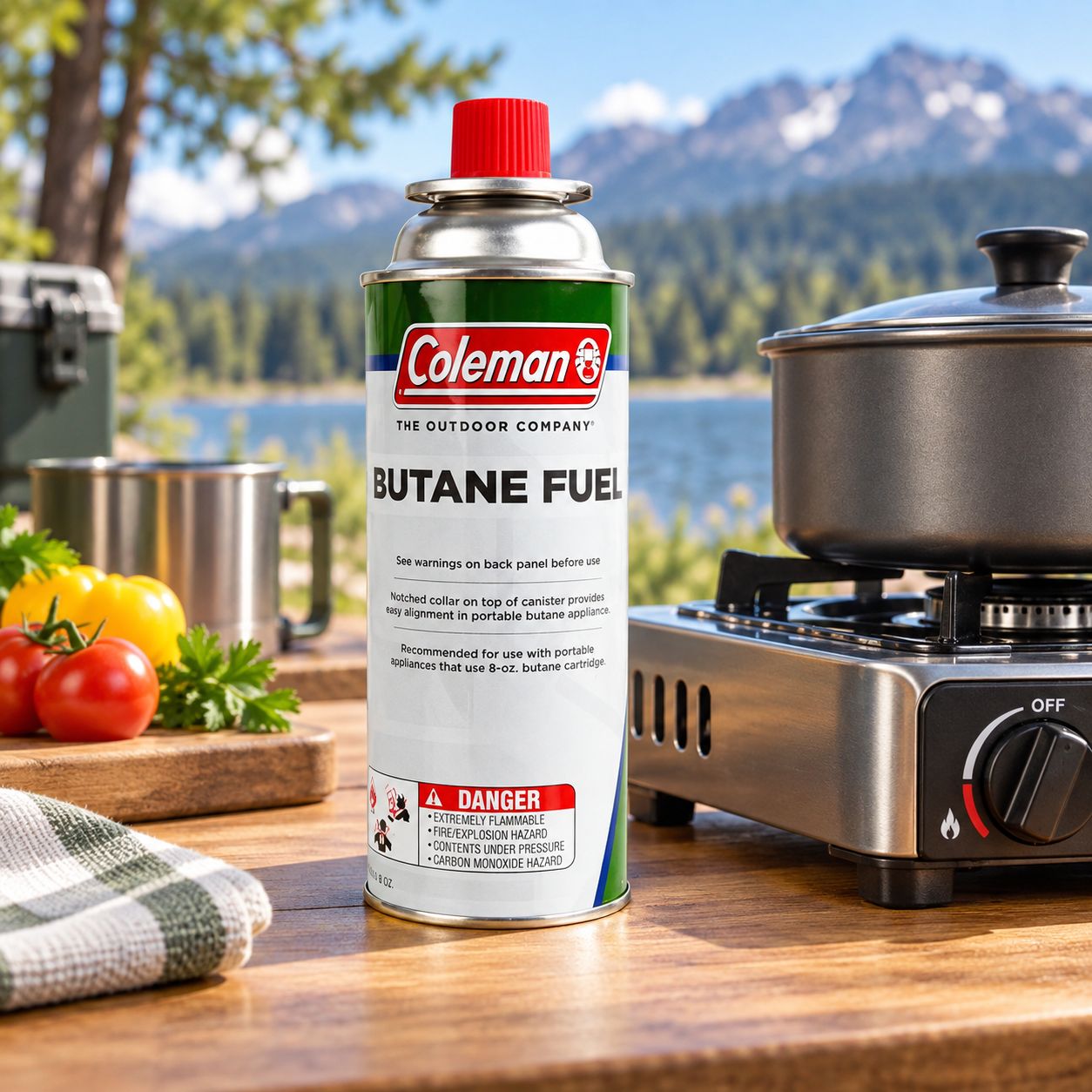 COLEMAN 8 OZ BUTANE FUEL CYLINDER FOR PORTABLE STOVES AND APPLIANCES WITH NOTCHED COLLAR FOR EASY ALIGNMENT CAMPING COOKING FUEL 2000038071