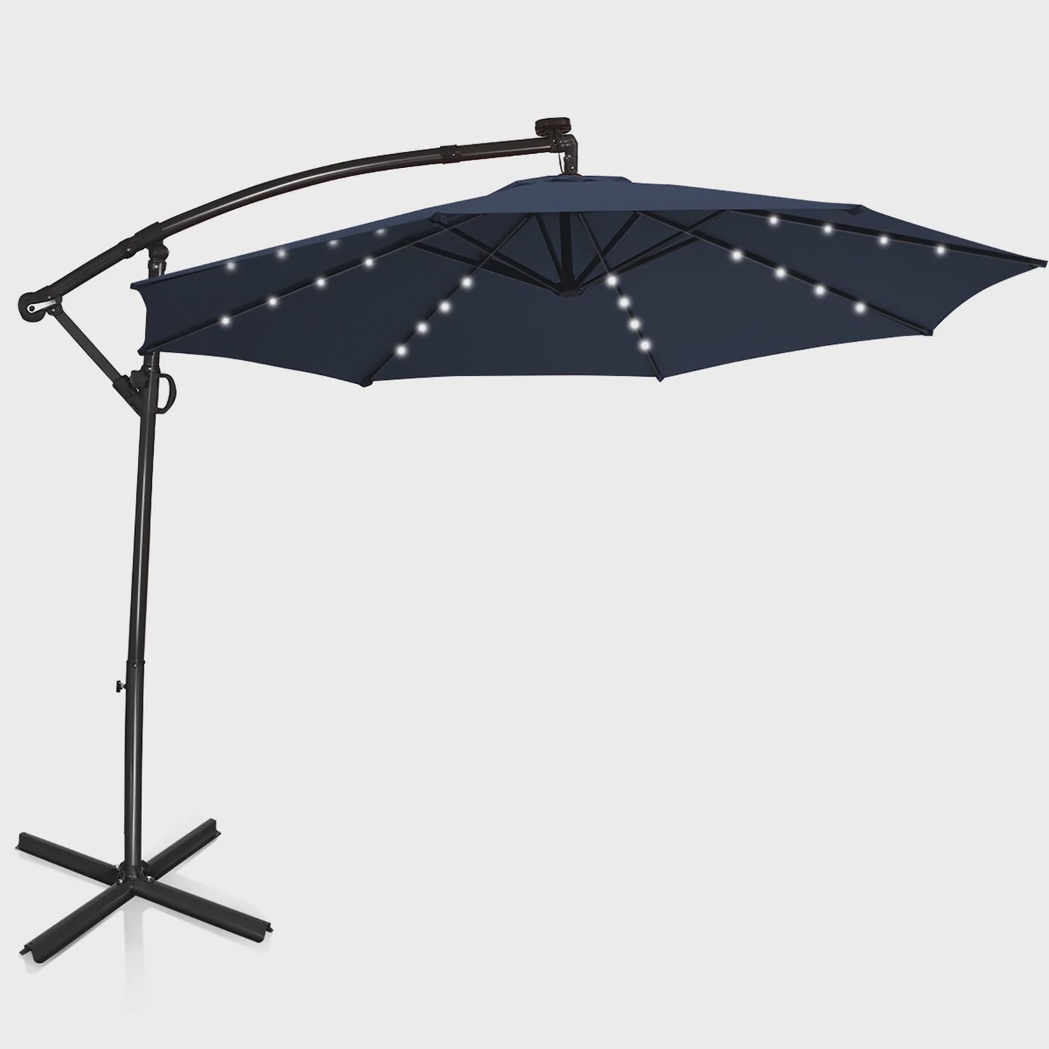 COSTWAY 10 Feet Patio Hanging Solar LED Umbrella Sun Shade with Cross Base Blue