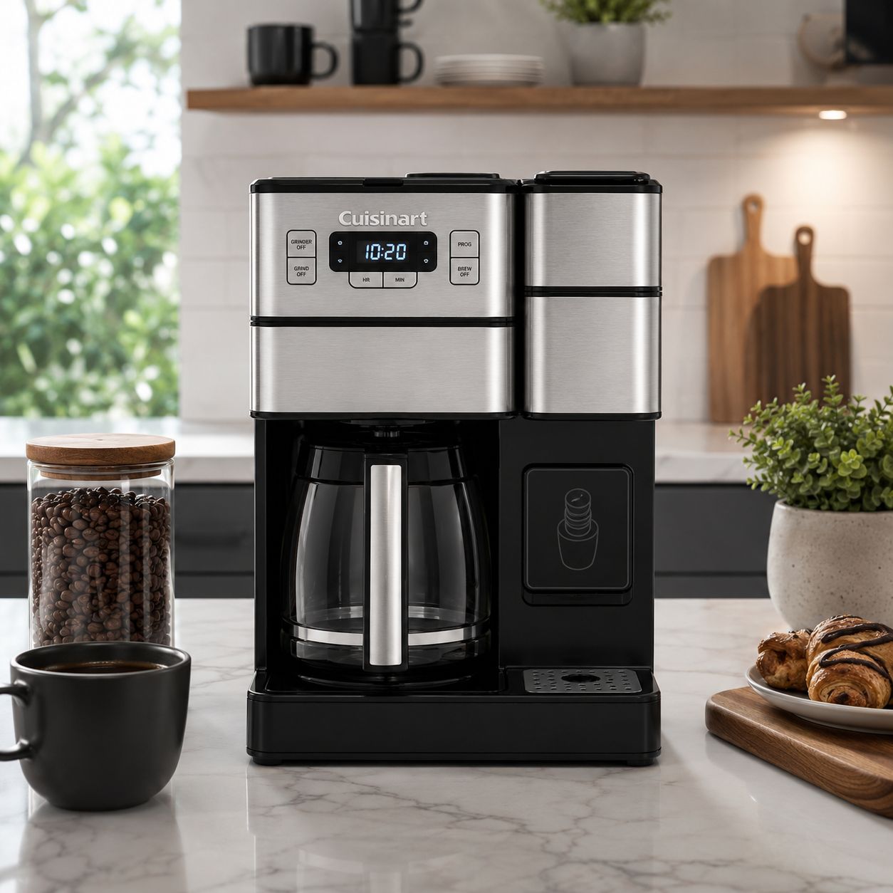 Cuisinart - Coffee Center Grind &amp; Brew Plus 12-Cup Coffee Maker with Carafe and Single Serve Brewer - Black Stainless Steel