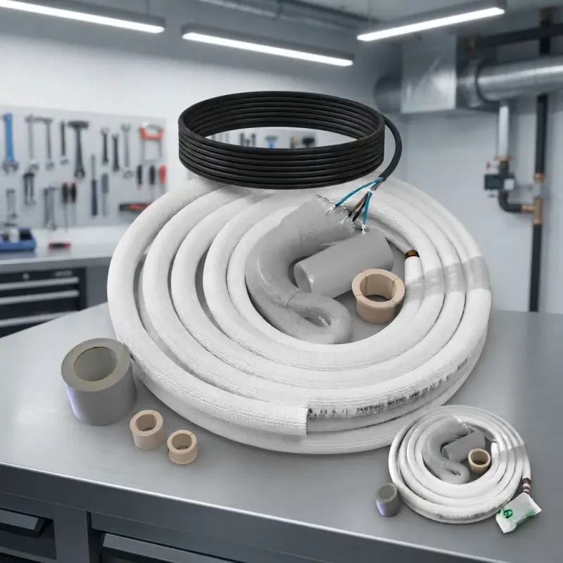 Everwell Twin Tube Line Set - Professional HVAC Refrigerant Piping, 15 Ft, 1/4" x 5/8" O.D. Copper Tubing, 3/8" Type B Insulation, for 3-Ton Systems (LS1538-14X58)
