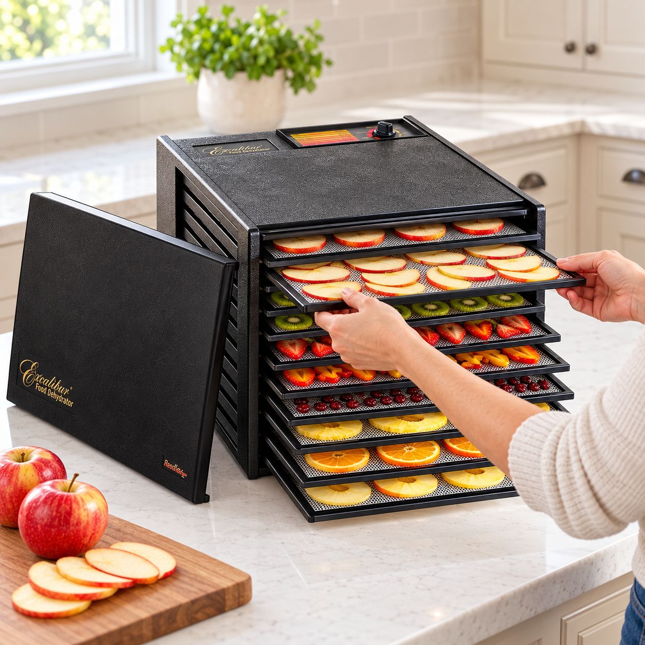 EXCALIBUR 9-Tray Electric Food Dehydrator – 600W, 15 Sq. Ft. Drying Capacity, Adjustable Thermostat and Horizontal Airflow, Black (3900B)