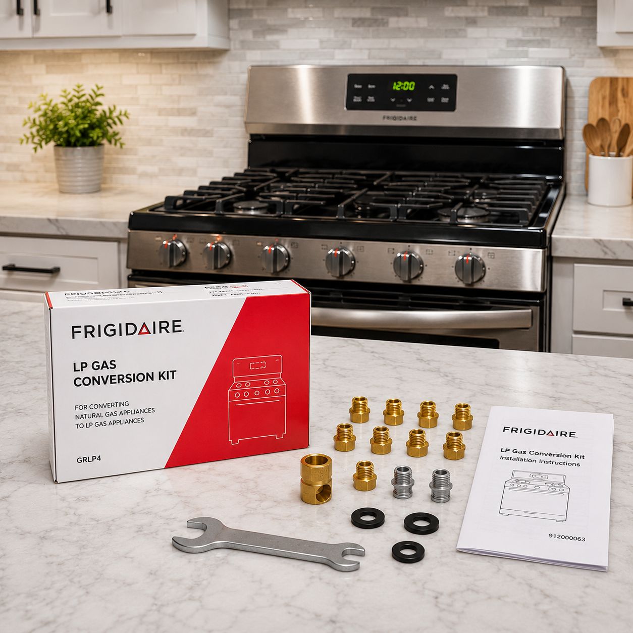 Frigidaire Smart Choice Natural Gas to LP Gas Conversion Kit - Genuine OEM Accessory with Precision Brass Burner Orifices for Compatible Frigidaire and Electrolux Gas Ranges (GRLP4)