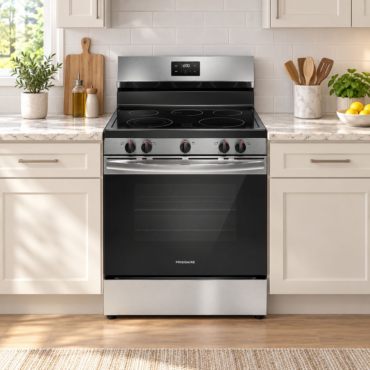FRIGIDAIRE 30-Inch Freestanding Electric Range with 5.3 Cu. Ft. Oven, Five-Element Cooktop, Quick Boil and Even Baking Technology – Stainless Steel – Model FCRE3052BS